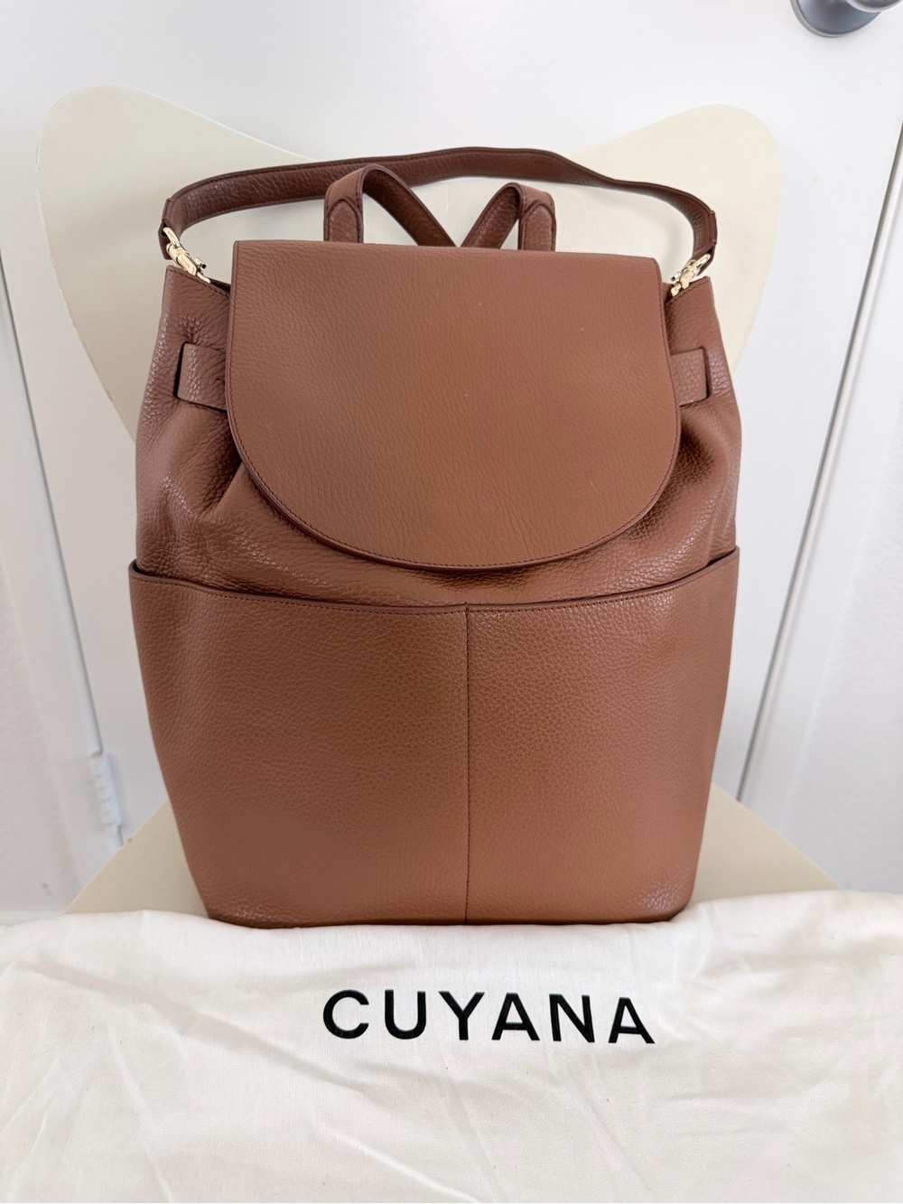 Cuyana Chestnut Pebbled Leather Original Design Backpack